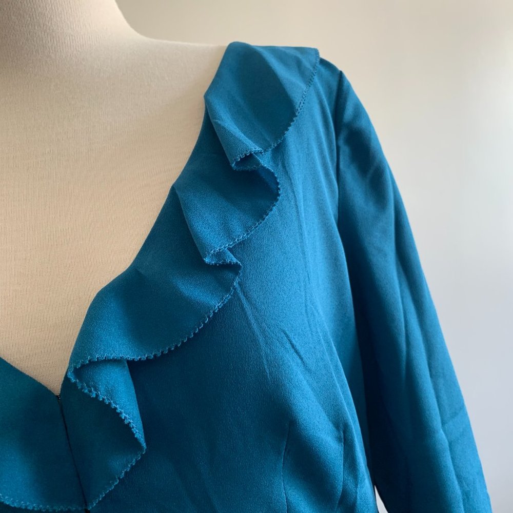 COOPER + ELLA Blue V-neck Ruffle Dress medium - Picture 3 of 6